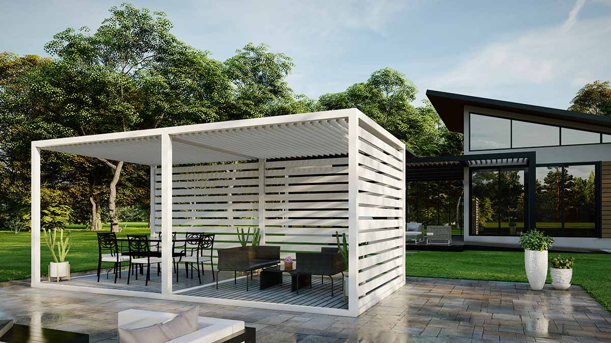 K-BANA pergola with manual louevred roof system - Azenco Outdoor